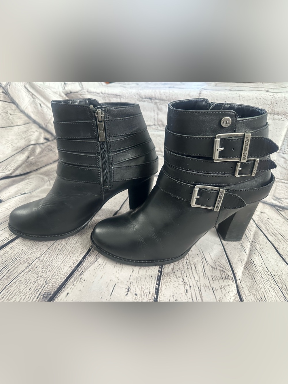Harley-Davidson Black Ankle Booties with Triple Buckle